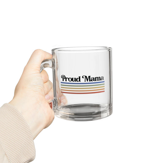 Proud Mama Retro Rainbow Pride | Glass Coffee Mug