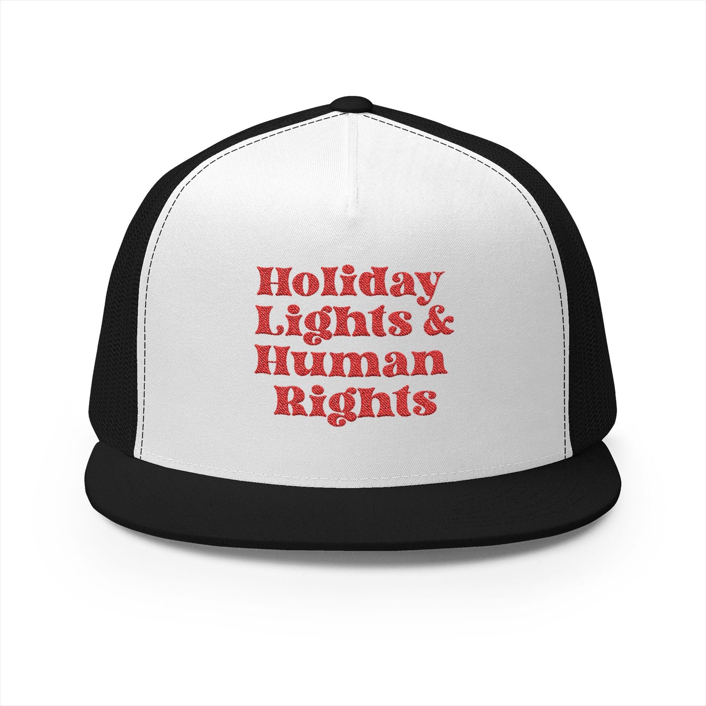Holiday Lights & Human Rights Trucker Hat, Christmas Embroidered Cap, Human Rights Activist Gift, Festive Holiday Accessory, Social Justice