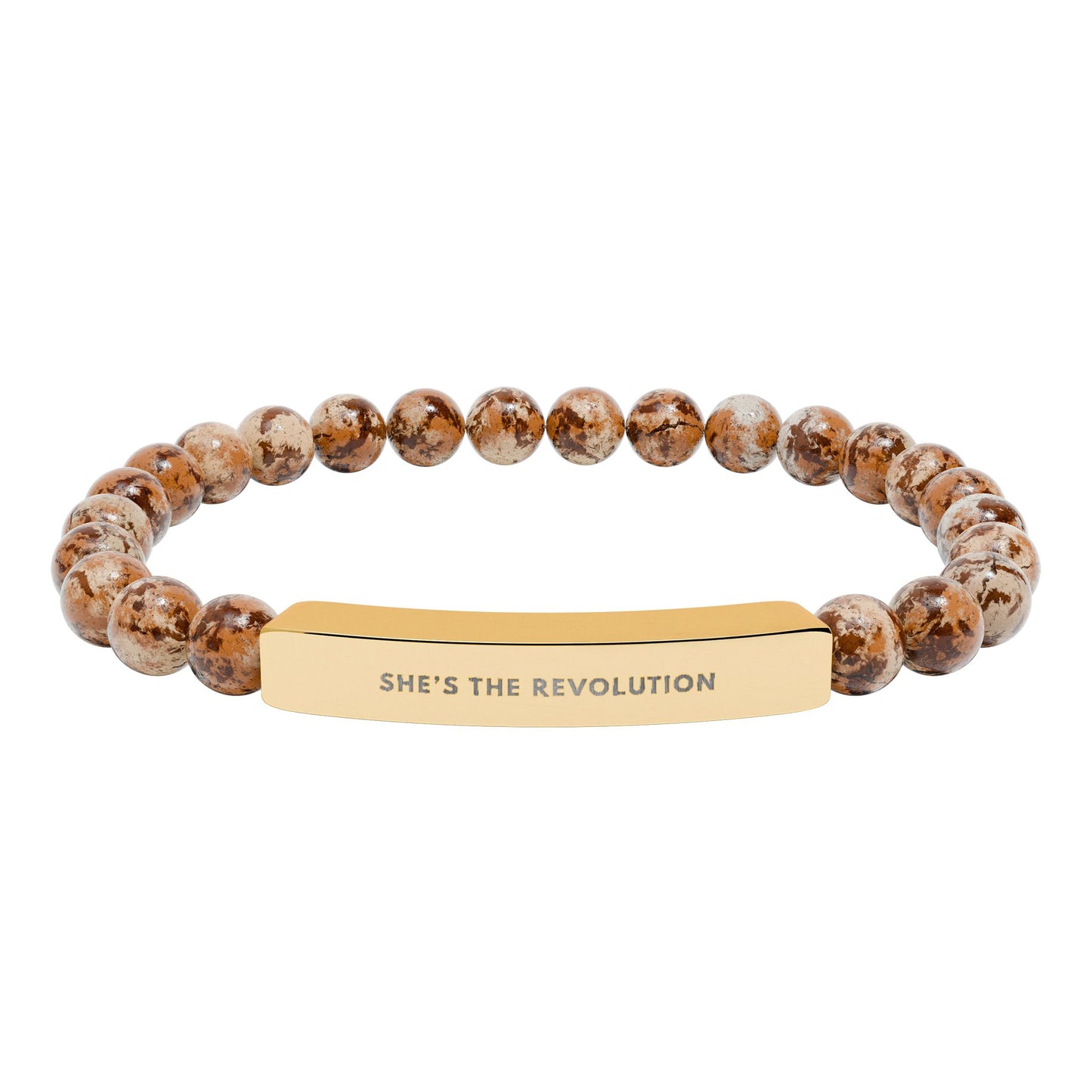 She's The Revolution | Empowering Feminist Mantra Bracelet | Chakra Crystals