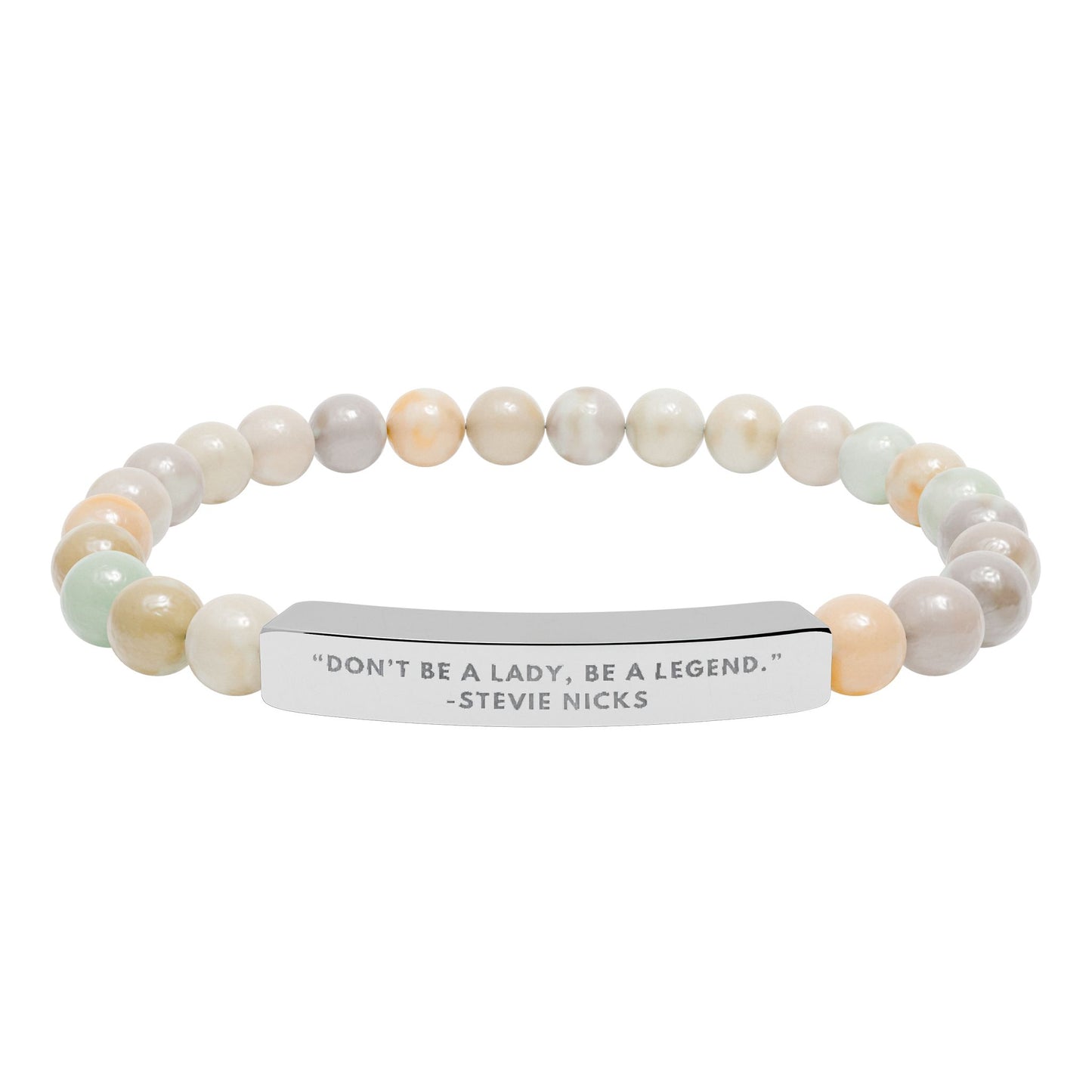 Don't Be A Lady, Be A Legend | Stevie Nicks Quote | Chakra Stone Bracelet with 18K Gold‑Plated Engraved Bar | Empowering Statement Jewelry