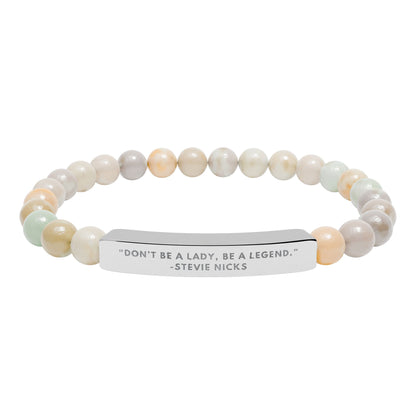 Don't Be A Lady, Be A Legend | Stevie Nicks Quote | Chakra Stone Bracelet with 18K Gold‑Plated Engraved Bar | Empowering Statement Jewelry
