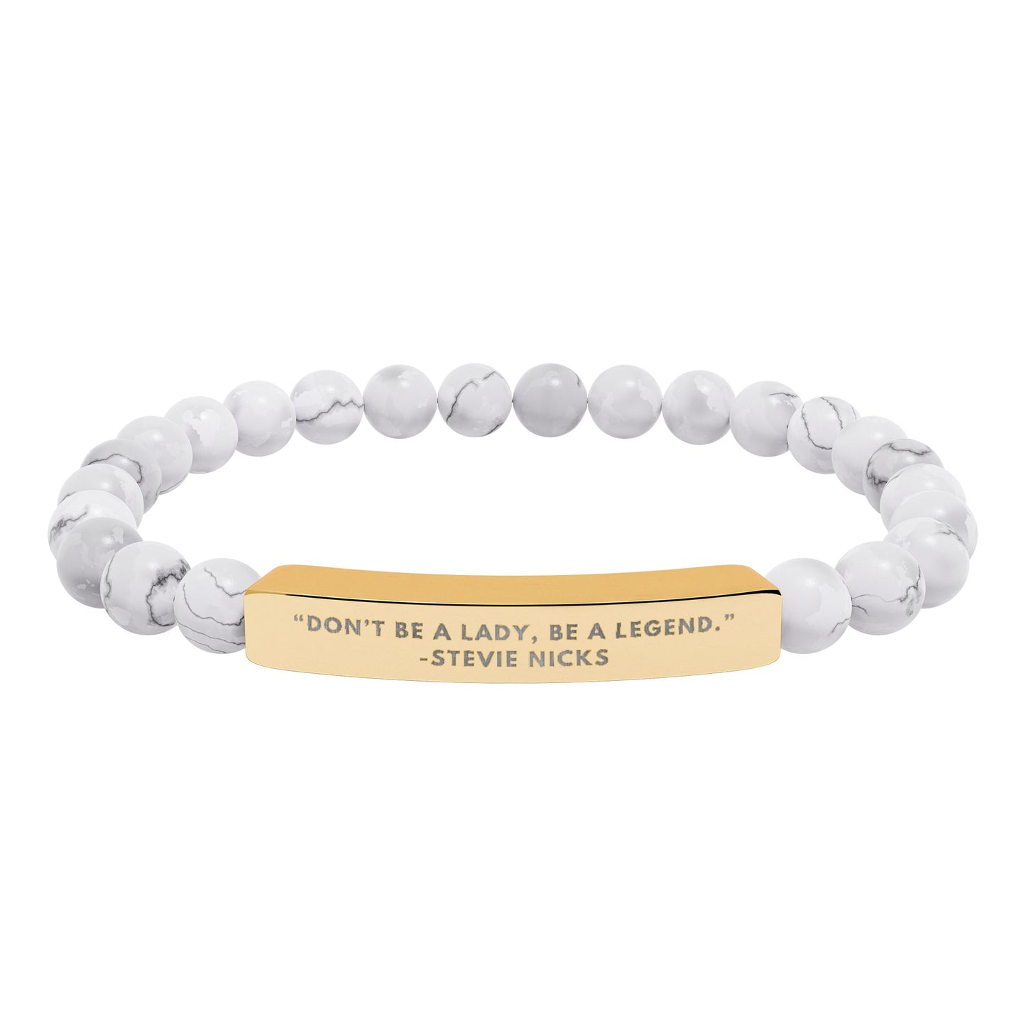 Don't Be A Lady, Be A Legend | Stevie Nicks Quote | Chakra Stone Bracelet with 18K Gold‑Plated Engraved Bar | Empowering Statement Jewelry