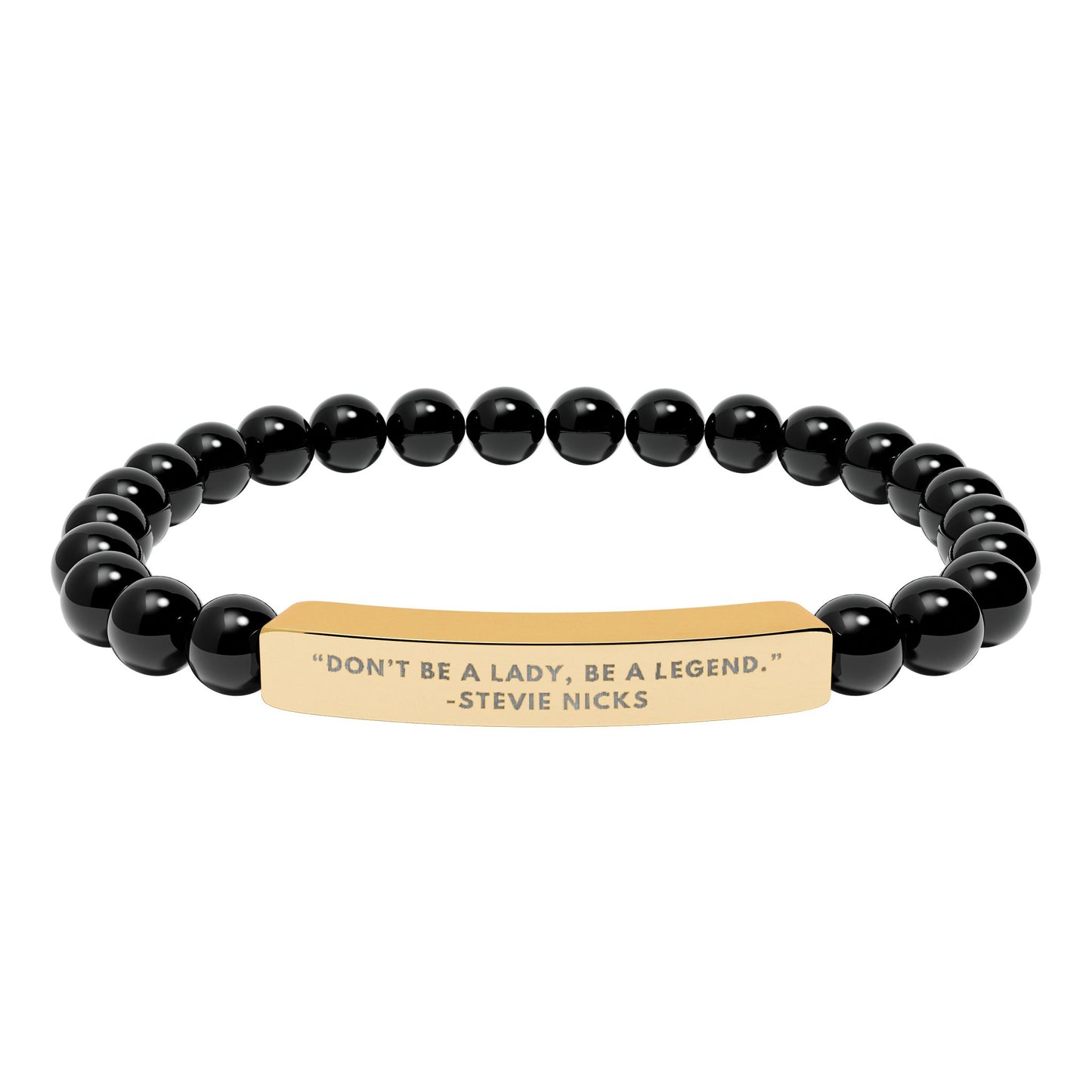 Don't Be A Lady, Be A Legend | Stevie Nicks Quote | Chakra Stone Bracelet with 18K Gold‑Plated Engraved Bar | Empowering Statement Jewelry