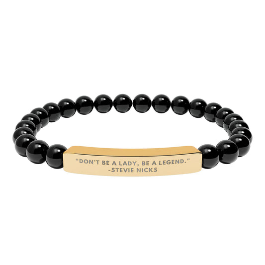 Don't Be A Lady, Be A Legend | Stevie Nicks Quote | Chakra Stone Bracelet with 18K Gold‑Plated Engraved Bar | Empowering Statement Jewelry
