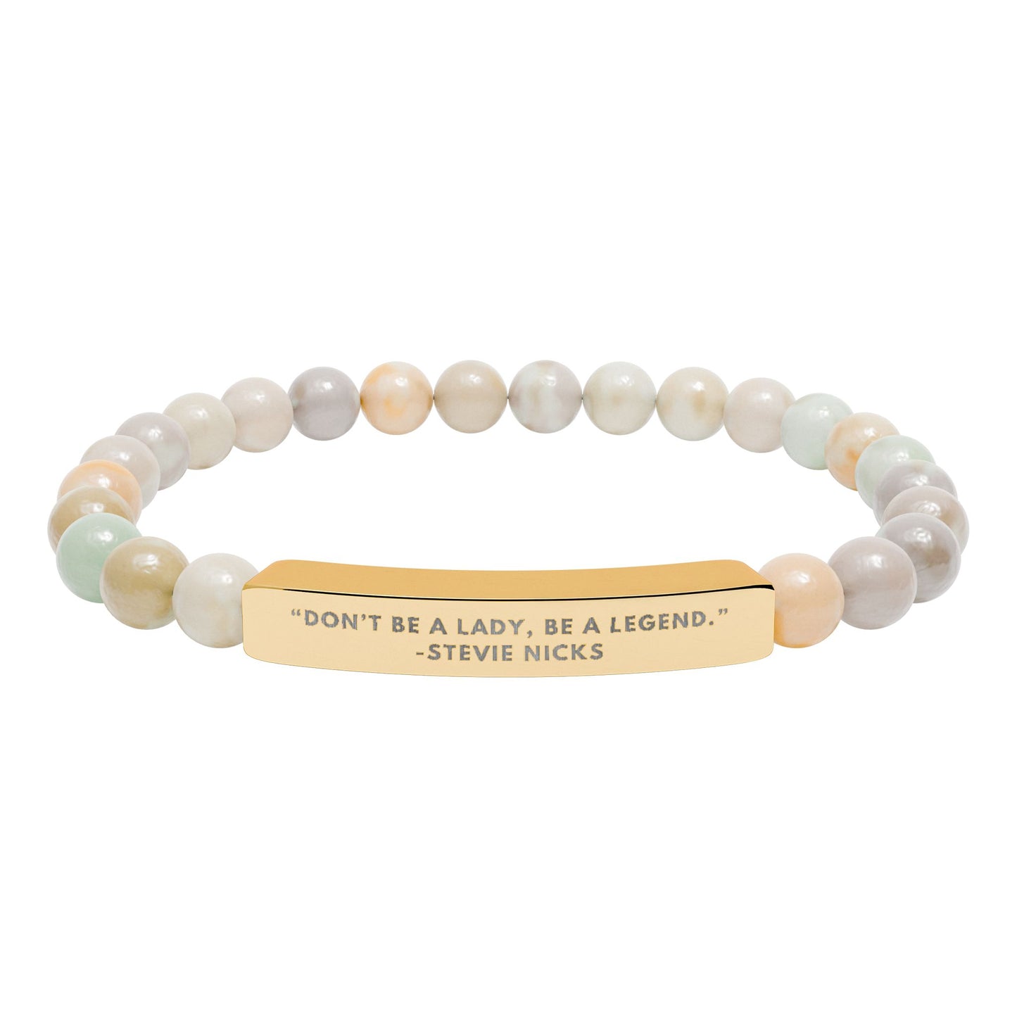 Don't Be A Lady, Be A Legend | Stevie Nicks Quote | Chakra Stone Bracelet with 18K Gold‑Plated Engraved Bar | Empowering Statement Jewelry