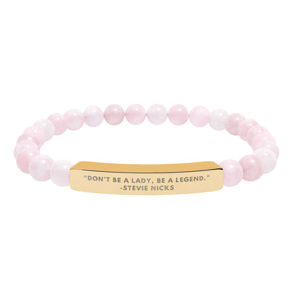 Don't Be A Lady, Be A Legend | Stevie Nicks Quote | Chakra Stone Bracelet with 18K Gold‑Plated Engraved Bar | Empowering Statement Jewelry