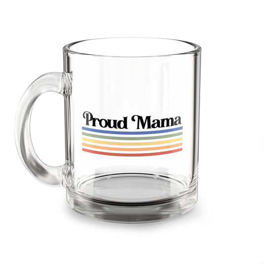 Proud Mama Retro Rainbow Pride | Glass Coffee Mug