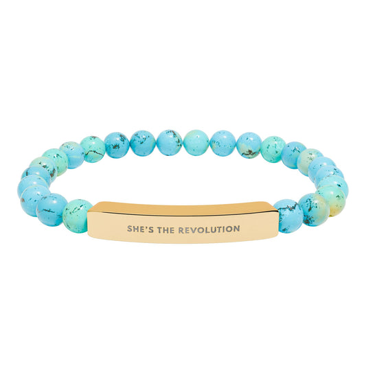 She's The Revolution | Empowering Feminist Mantra Bracelet | Chakra Crystals