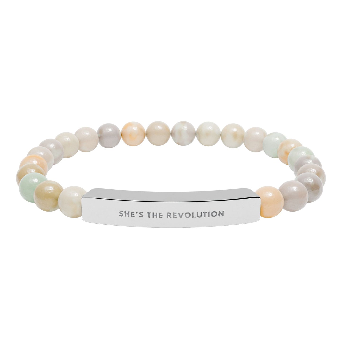 She's The Revolution | Empowering Feminist Mantra Bracelet | Chakra Crystals