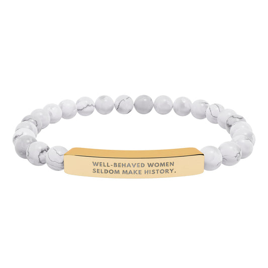 Well-Behaved Women Seldom Make History – Chakra Stone Bracelet with 18K Gold‑Plated Engraved Bar | Empowering Statement Jewelry