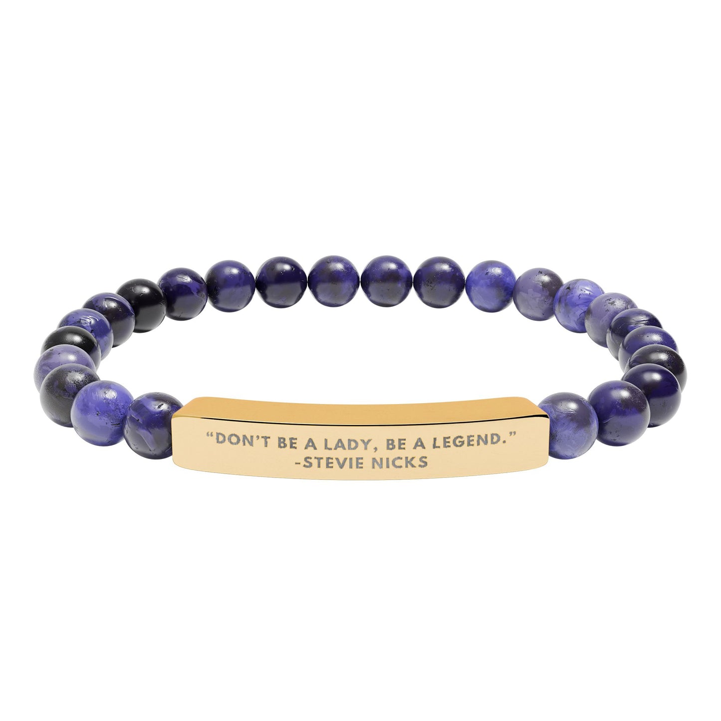 Don't Be A Lady, Be A Legend | Stevie Nicks Quote | Chakra Stone Bracelet with 18K Gold‑Plated Engraved Bar | Empowering Statement Jewelry