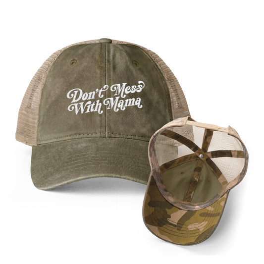Don't Mess With Mama | Washed Pattern Mesh-Back Trucker Hat
