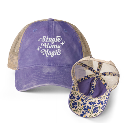 Single Mama Magic | Washed Pattern Mesh-Back Trucker Hat