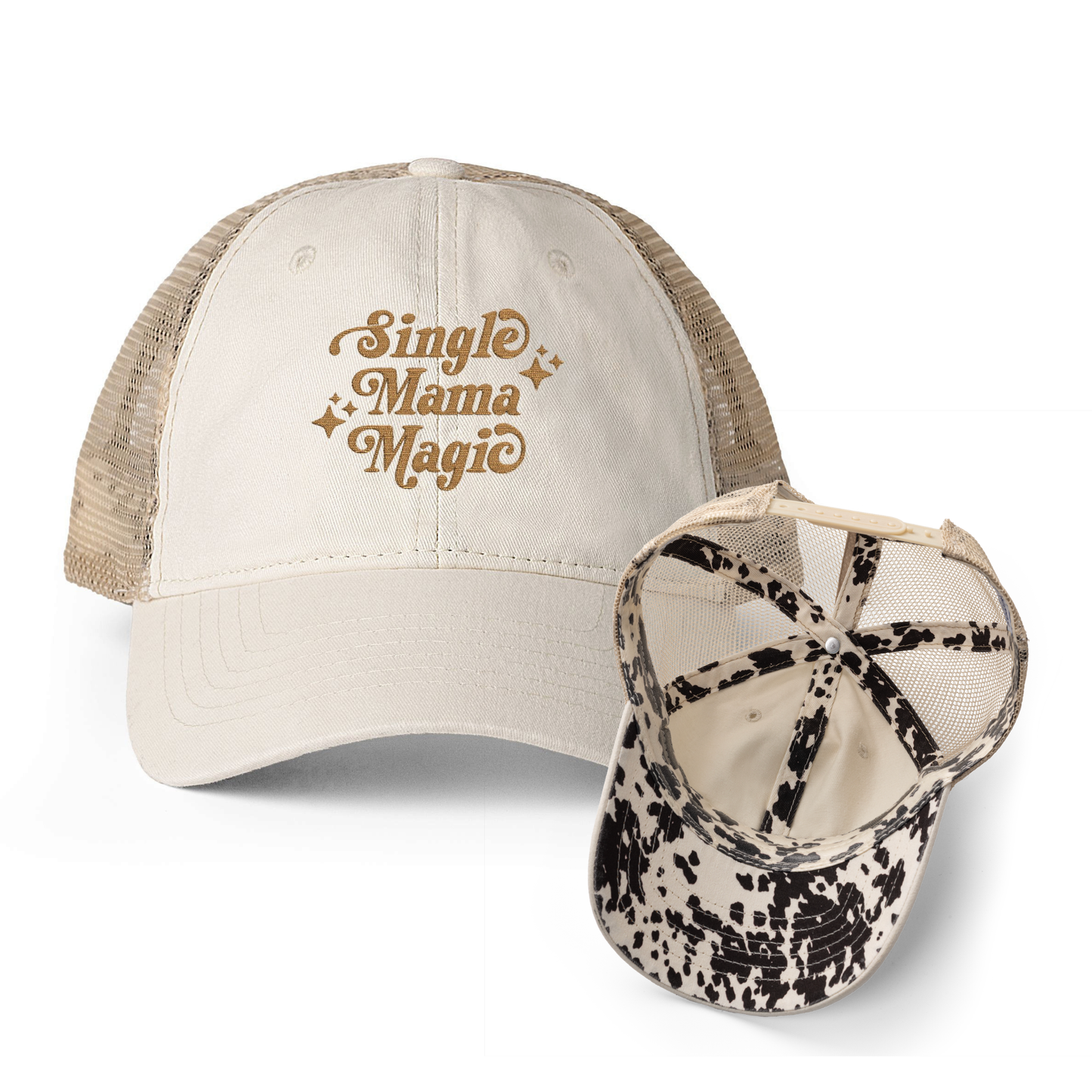 Single Mama Magic | Washed Pattern Mesh-Back Trucker Hat