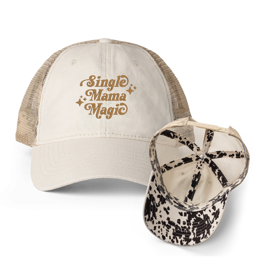 Single Mama Magic | Washed Pattern Mesh-Back Trucker Hat