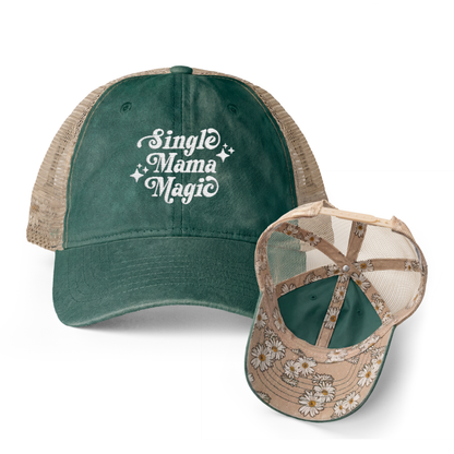 Single Mama Magic | Washed Pattern Mesh-Back Trucker Hat