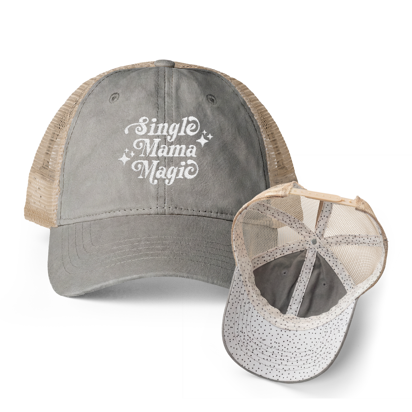 Single Mama Magic | Washed Pattern Mesh-Back Trucker Hat