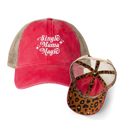 Single Mama Magic | Washed Pattern Mesh-Back Trucker Hat