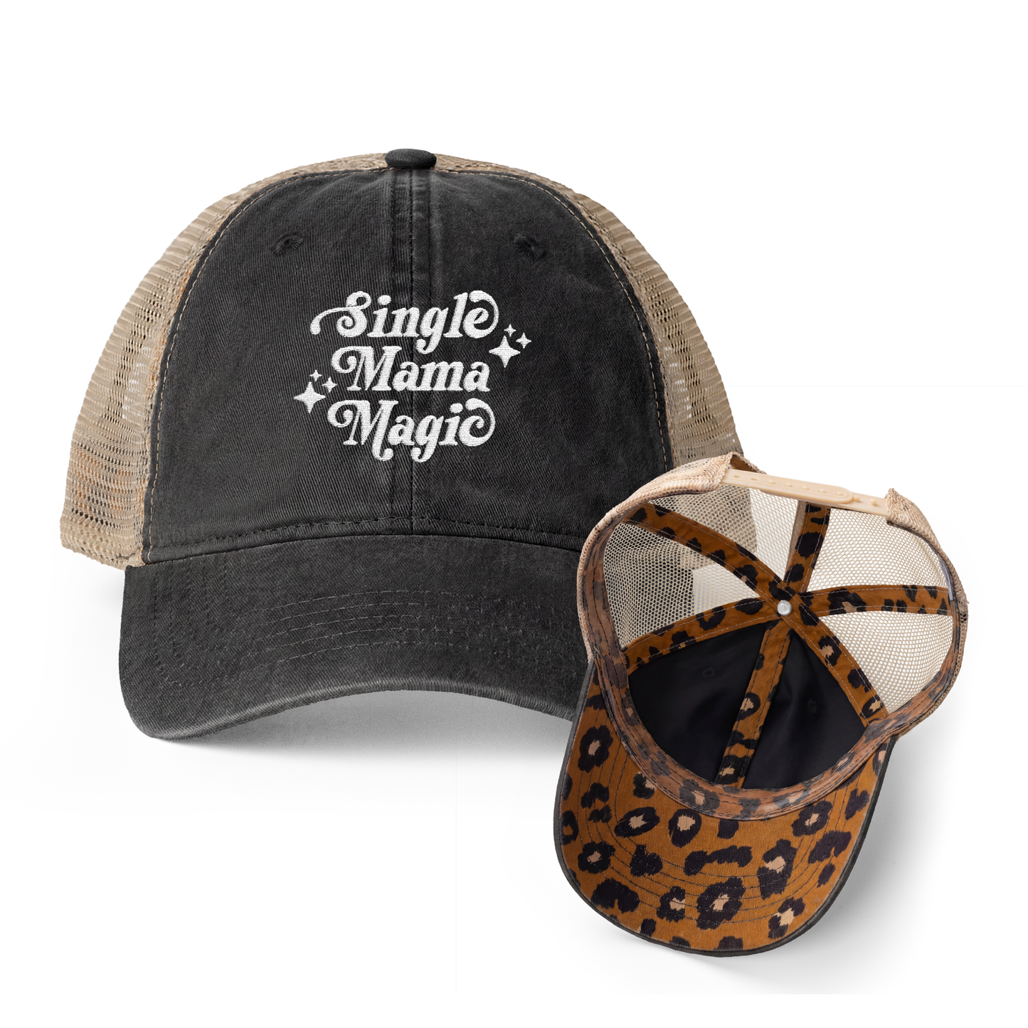 Single Mama Magic | Washed Pattern Mesh-Back Trucker Hat