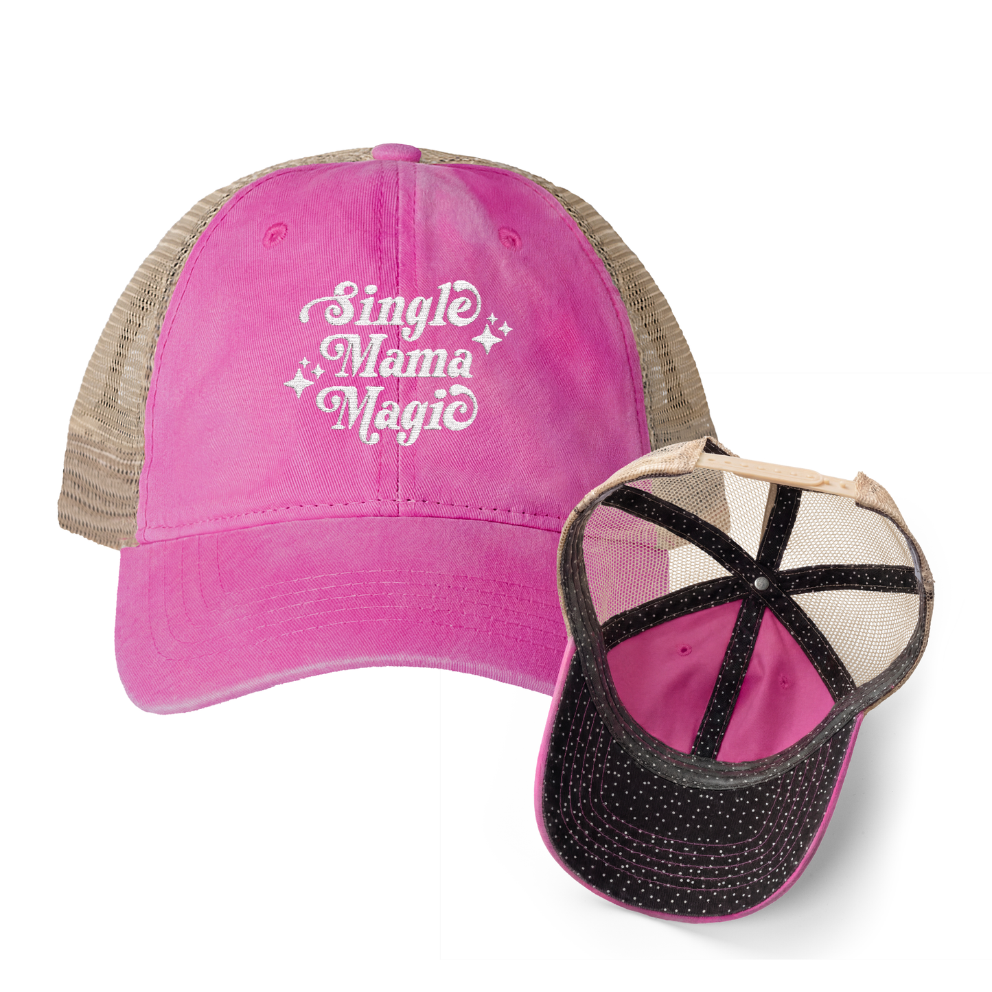 Single Mama Magic | Washed Pattern Mesh-Back Trucker Hat