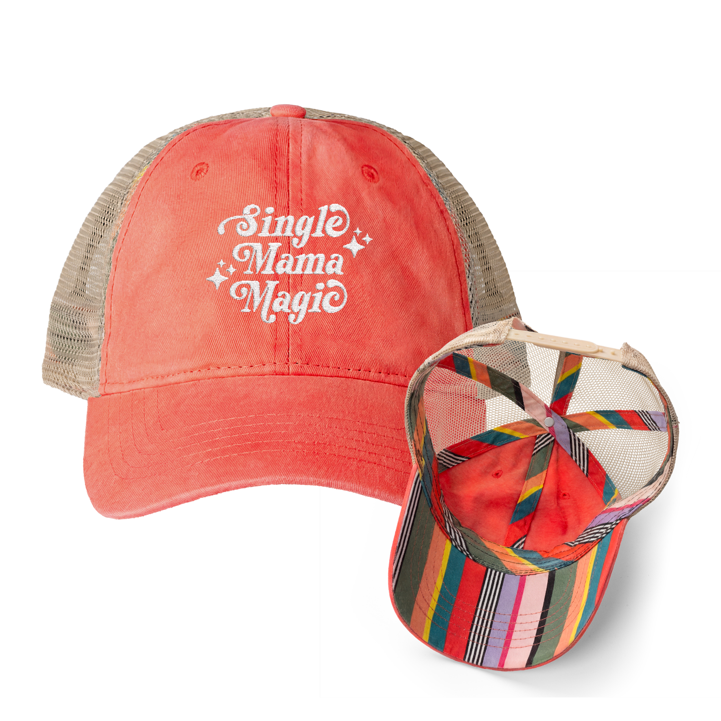 Single Mama Magic | Washed Pattern Mesh-Back Trucker Hat