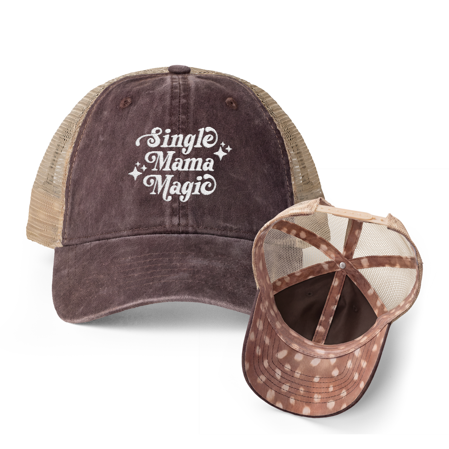 Single Mama Magic | Washed Pattern Mesh-Back Trucker Hat