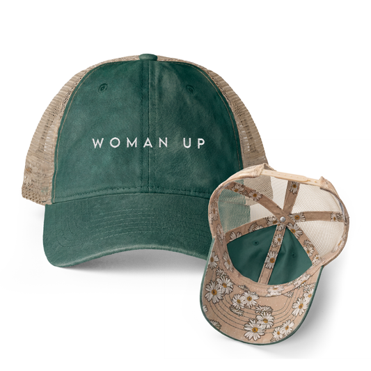 Woman Up | Washed Pattern Mesh-Back Trucker Hat