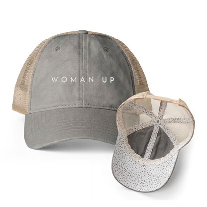 Woman Up | Washed Pattern Mesh-Back Trucker Hat