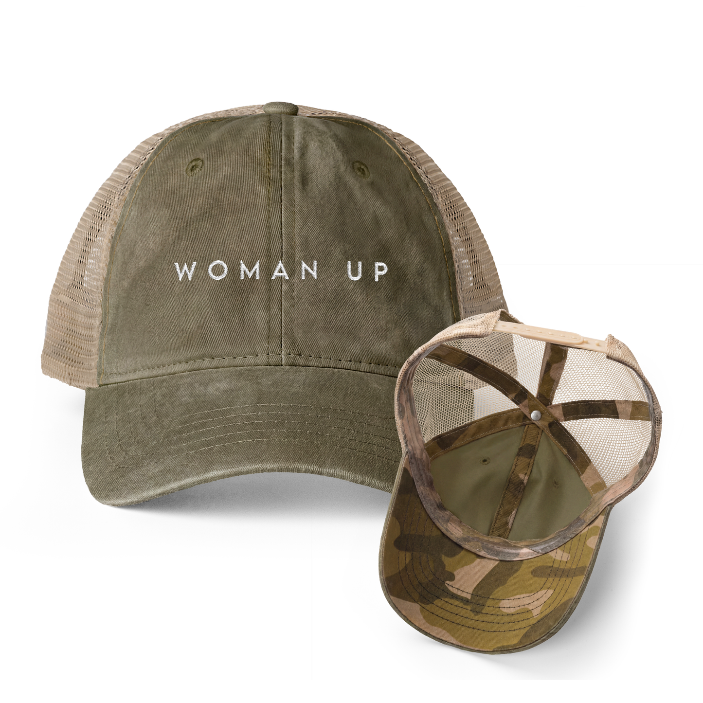 Woman Up | Washed Pattern Mesh-Back Trucker Hat