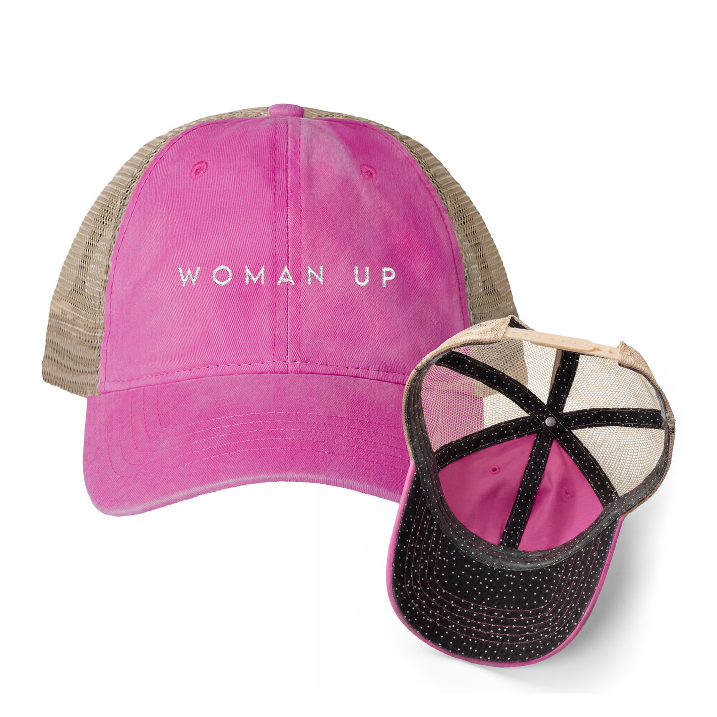Woman Up | Washed Pattern Mesh-Back Trucker Hat