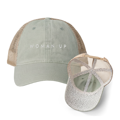 Woman Up | Washed Pattern Mesh-Back Trucker Hat