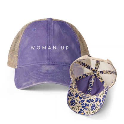 Woman Up | Washed Pattern Mesh-Back Trucker Hat